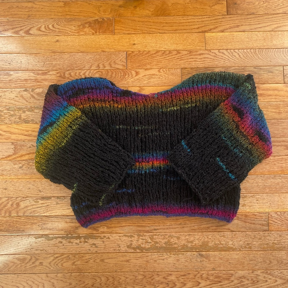 black and multi color hand knit sweater